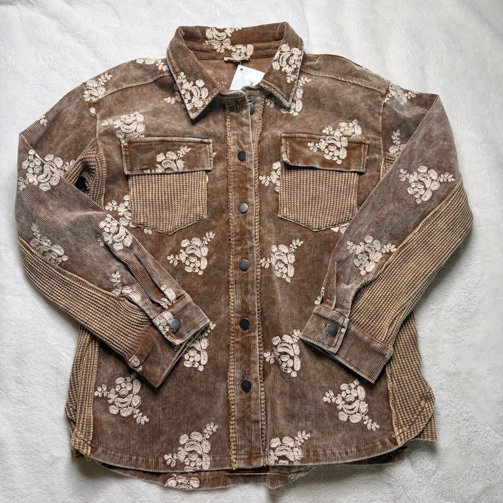 Boutique Ivy Corduroy Jacket Floral Western Boho Size L NWT